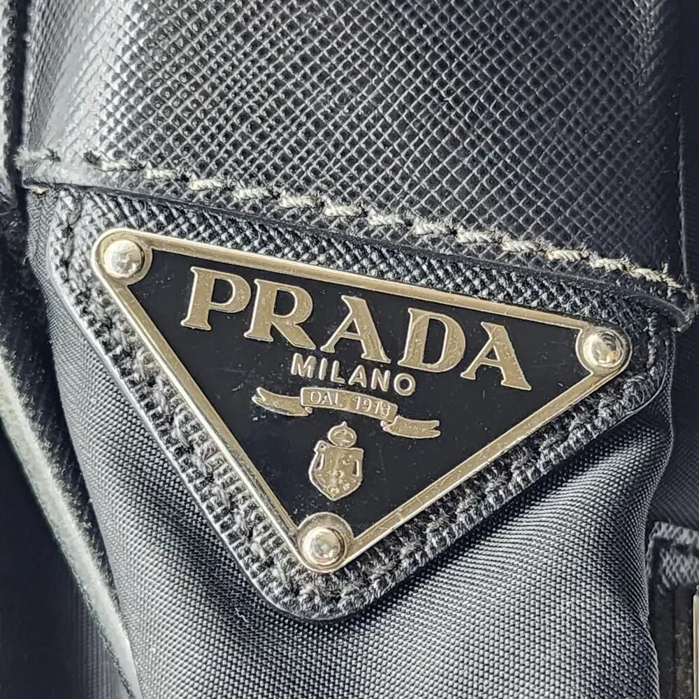 Prada Tessuto Nylon Double Clip Messenger Crossbody Computer Bag Black Unisex